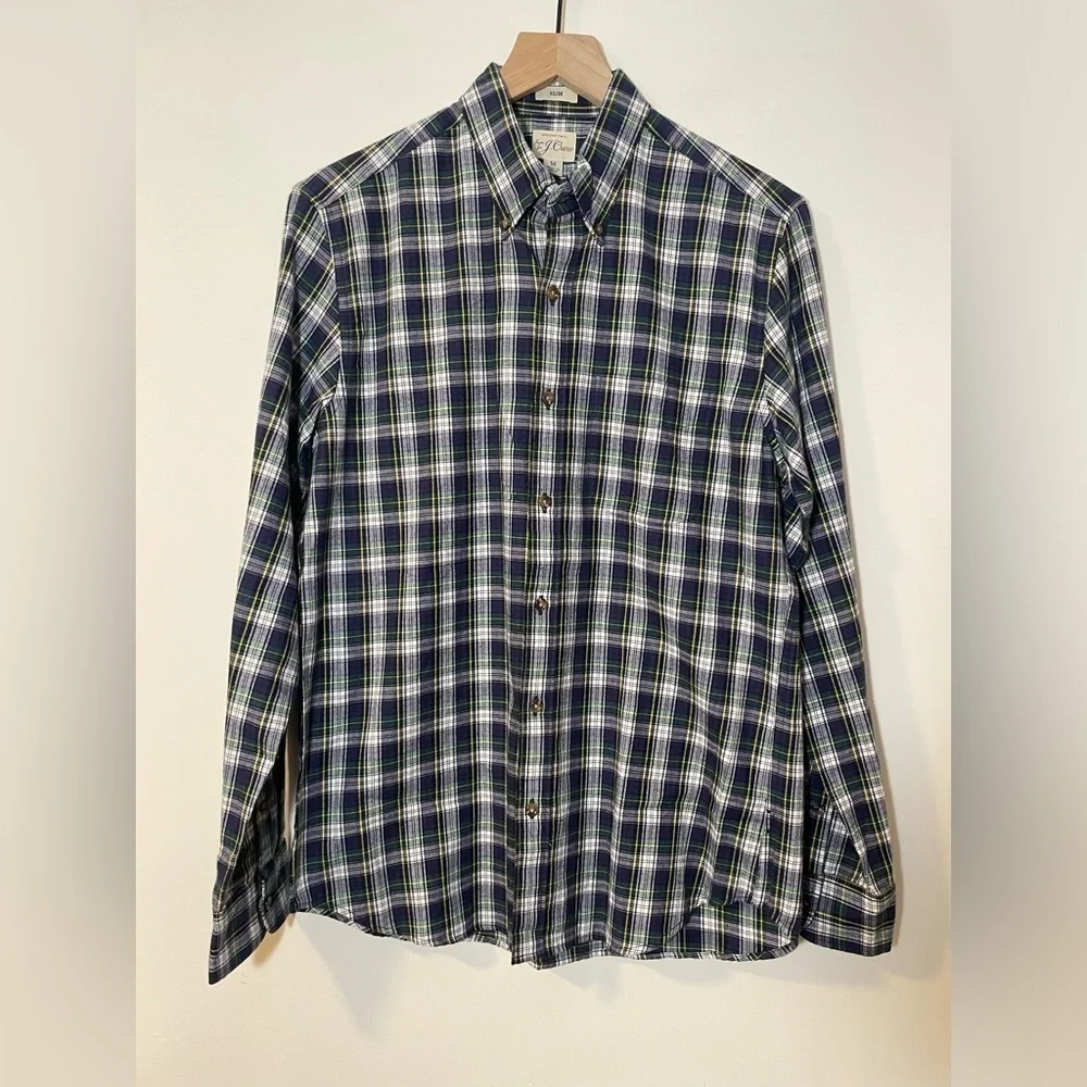 NWT J. Crew Slim Fit Brushed Twill Plaid Flannel Shirt Size Medium Soft & New!